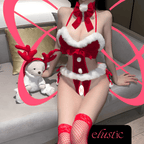 Velvet Santa Open Crotch Bodysuit with Fur Trim and Bow Choker - Elustic - 1